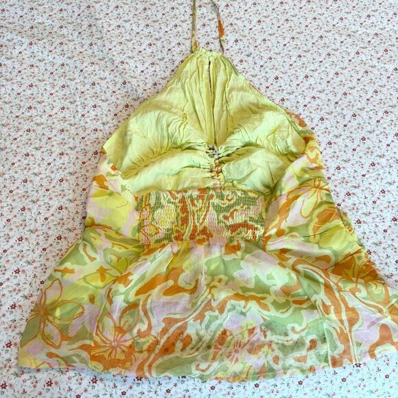 Free People Kyle Printed Top Halter Smocked Citrus Combo Drawstring - Picture 5 of 5
